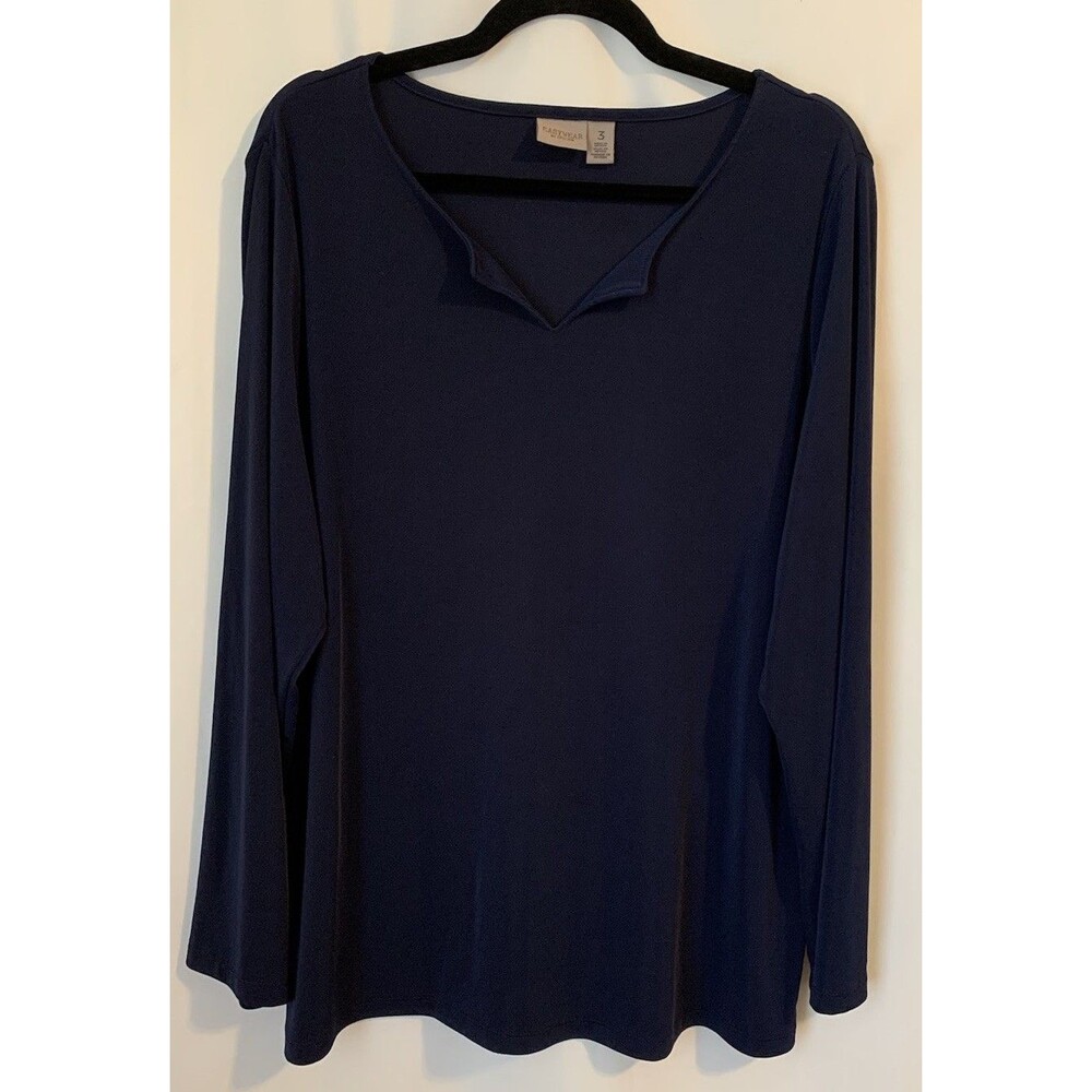 Easywear By Chicos Size 3 Womens XL Top Blue V Neck Stretch Long Sleeves